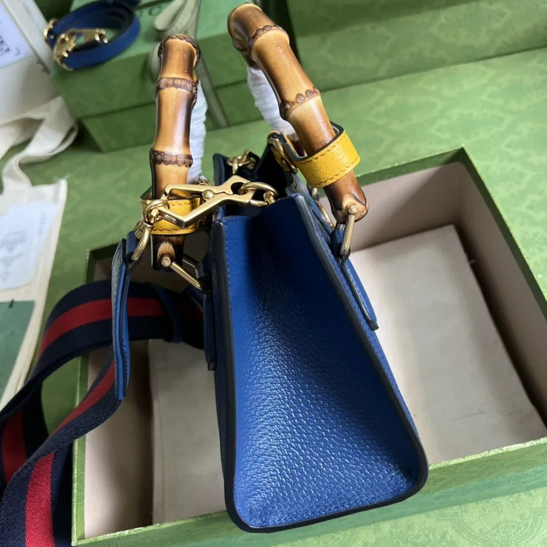 Gucci Diana Mini Top Handle Bag / Canvas Lining Blue Gold Hardware