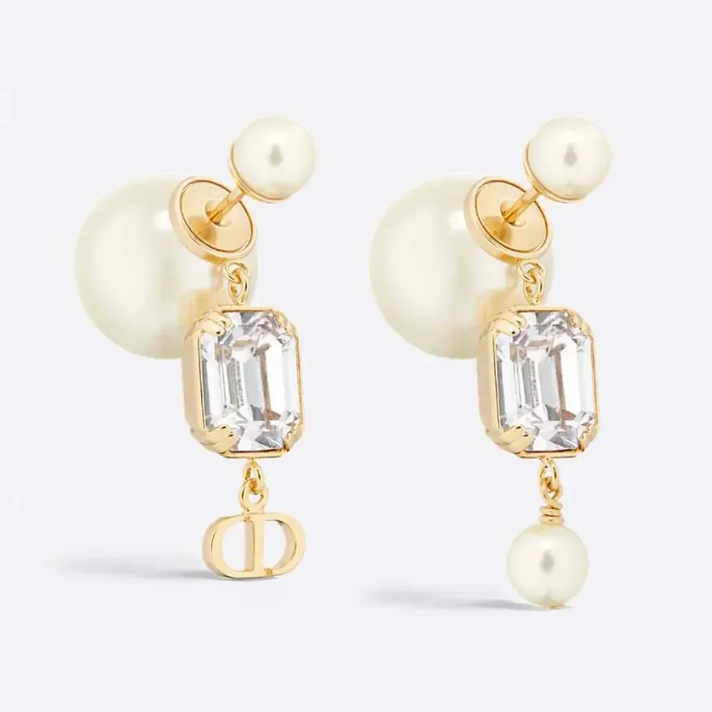 Dior Tribales Earrings Gold-Finish Metal with White Resin Pearls and Silver for Women in Tone Crystals