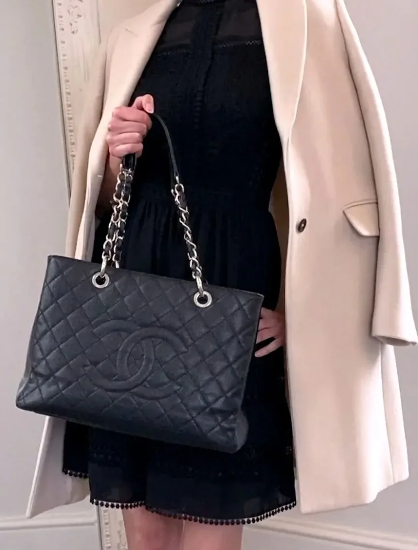 Chanel Classic Large Tote Bag in Black Silver Hardware