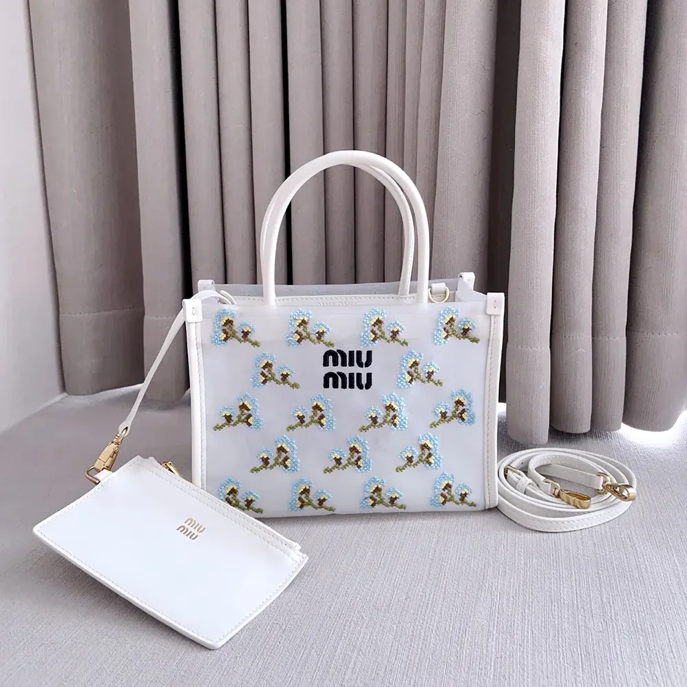 Miu Miu Embroidered Mesh Top for Women in Handle Bag Miu Miu Embroidered Mesh Top for Women in Handle Bag