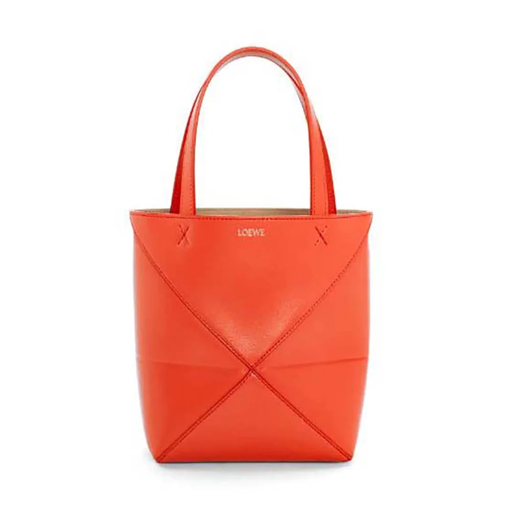 Loewe Mini Puzzle Fold Tote in Shiny Calfskin for Unisex in Orange