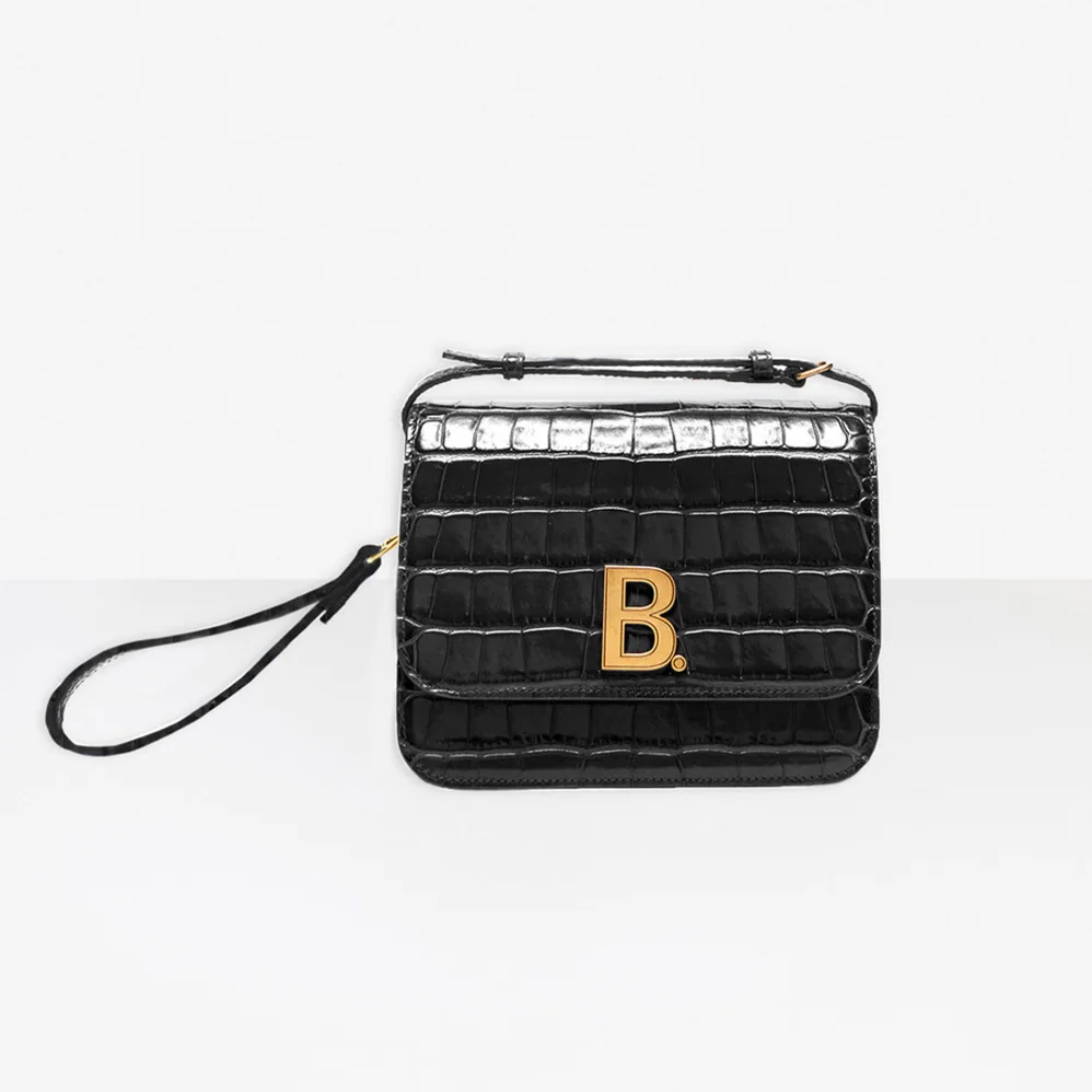 Balenciaga B. Small Bag in Black Crocodile Embossed Calfskin for Women in Black Balenciaga B. Small Bag in Black Crocodile Embossed Calfskin for Women in Black
