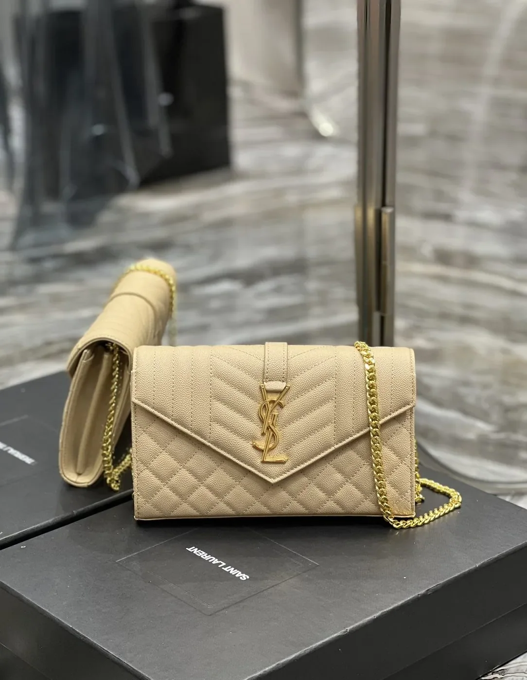 Saint Laurent Envelope Small Chain Bag Beige Saint Laurent Envelope Small Chain Bag Beige