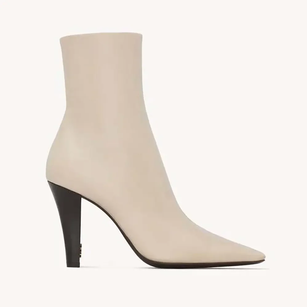 Saint Laurent YSL Jill Booties In Smooth Leather for Women in White