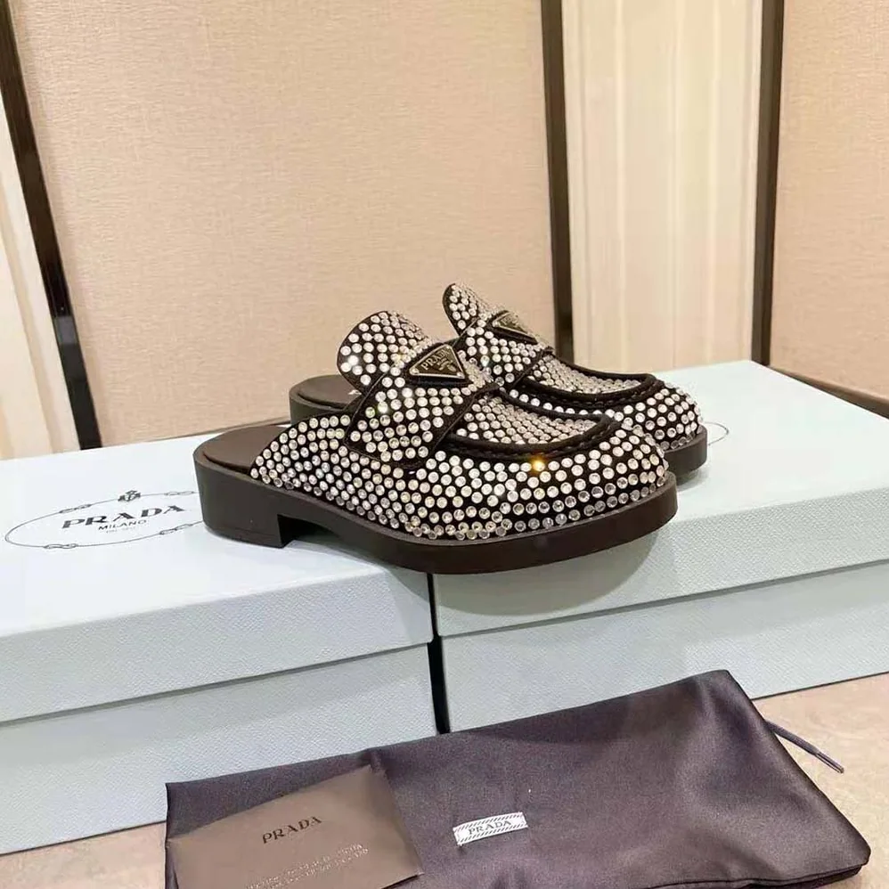 Prada Satin Mules with Crystals in 40mm Heel Height for Women in Black