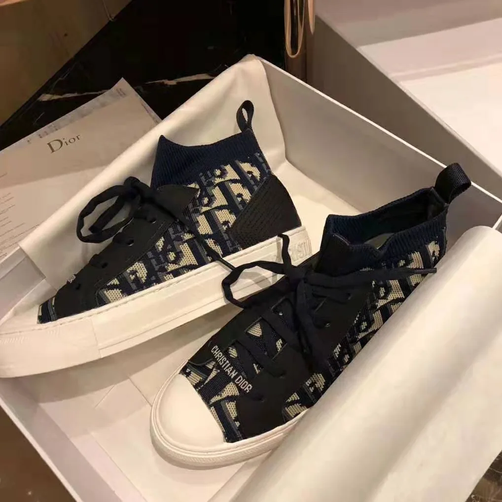 Dior Walk'N'Dior Techincal Knit Oblique Mid-Top Sneaker for Women in Navy