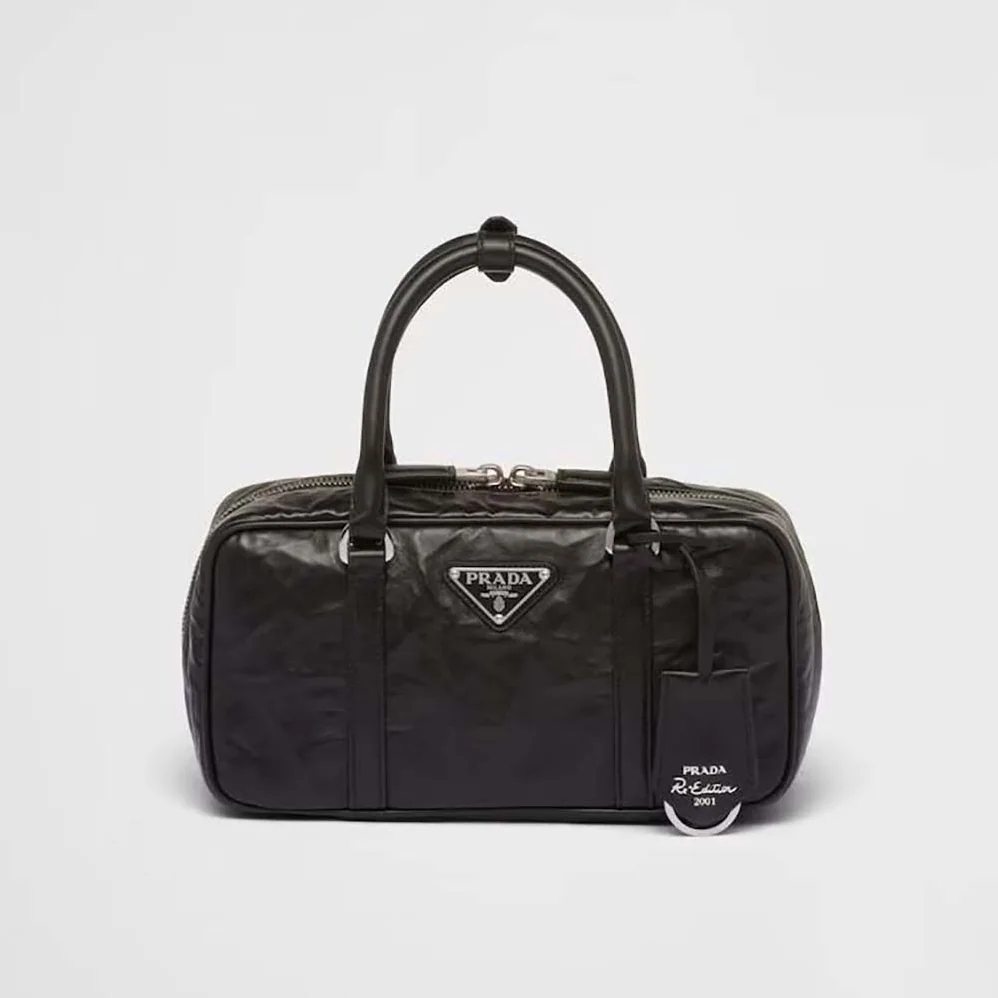 Prada Small Antique Nappa Leather Top Handle Bag for Women in Black Prada Small Antique Nappa Leather Top Handle Bag for Women in Black