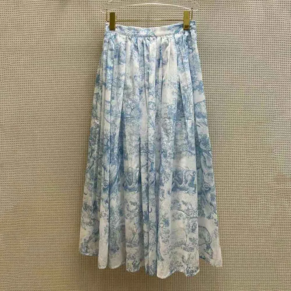 Dior Mid-Length Skirt Cornflower Blue Toile de Jouy Cotton Muslin for Women