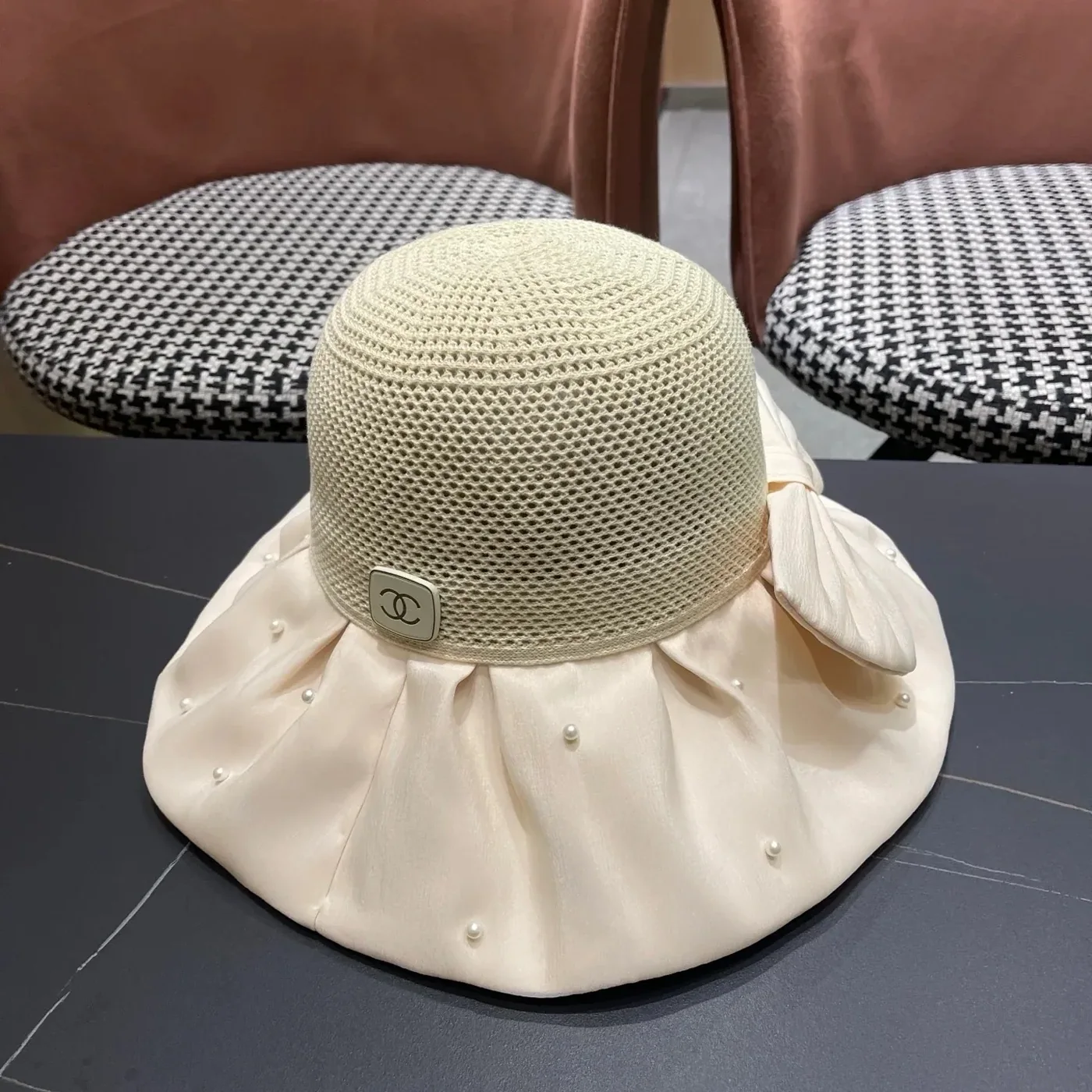 Chanel Pearl in Embellished Sun Hat Ivory