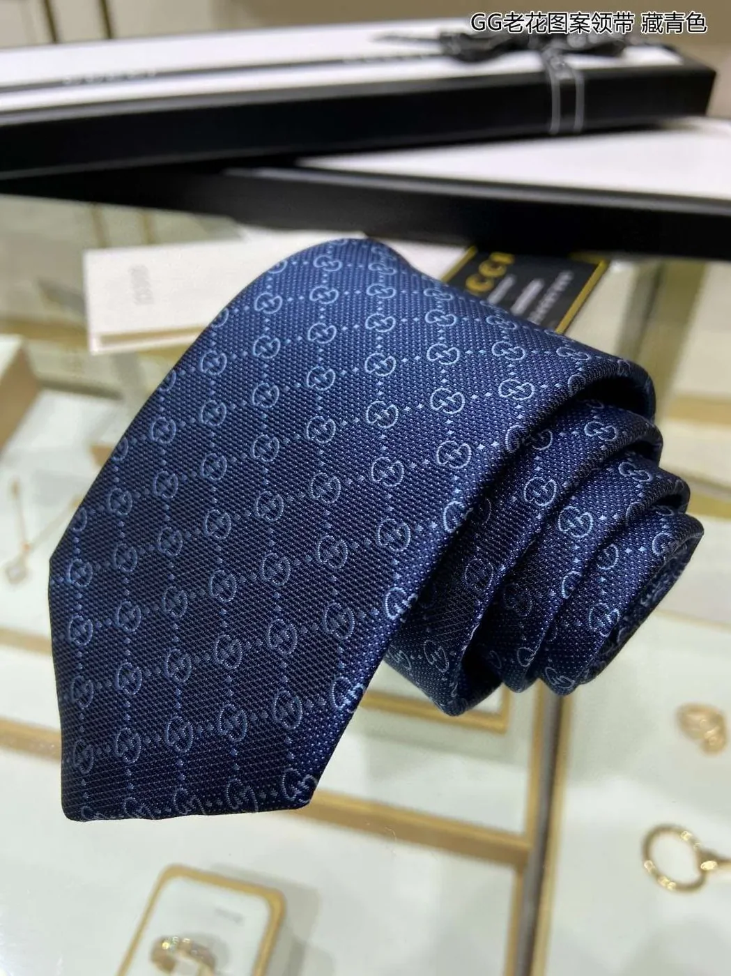 Gucci Pattern Silk Tie Navy Blue Gucci Pattern Silk Tie Navy Blue