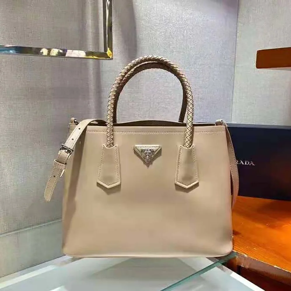 Prada Prada Double Medium Leather Handbag for Women in Sandy Prada Prada Double Medium Leather Handbag for Women in Sandy