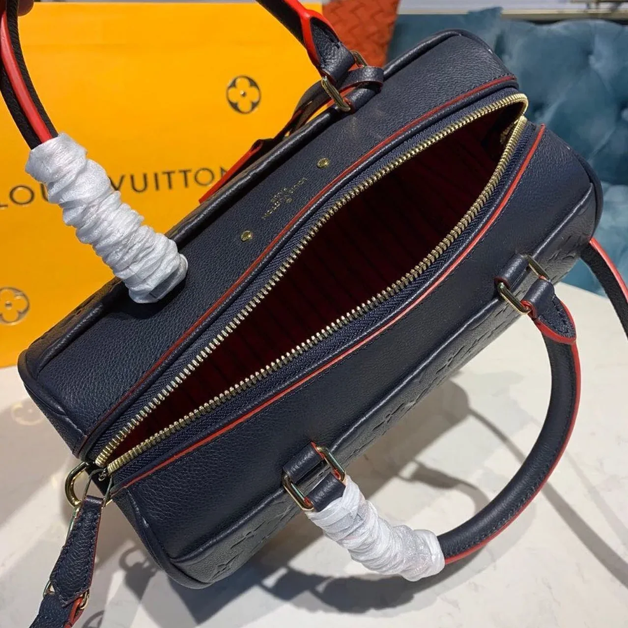 Louis Vuitton Speedy Bandouliere 25 Top Handle Bag / Navy Blue Monogram Empreinte Gold Hardware Louis Vuitton Speedy Bandouliere 25 Top Handle Bag / Navy Blue Monogram Empreinte Gold Hardware