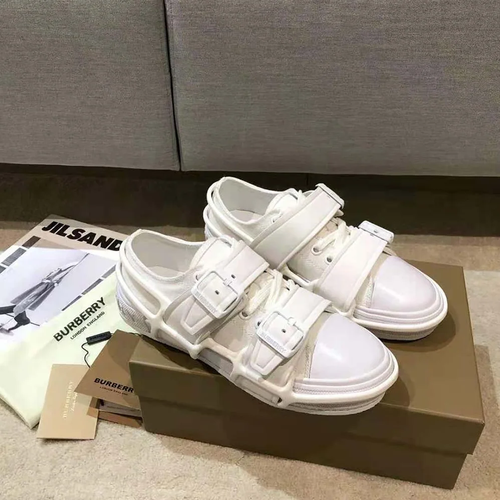 Burberry Cotton and Leather Webb Sneakers for Women in White