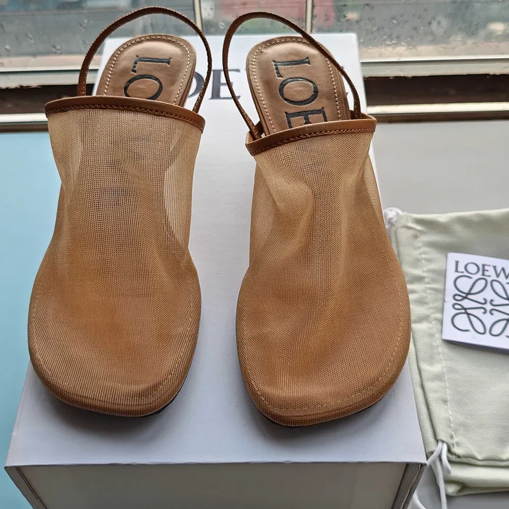 Loewe Petal Slingback Heel Sandal in Mesh for Women in Tan