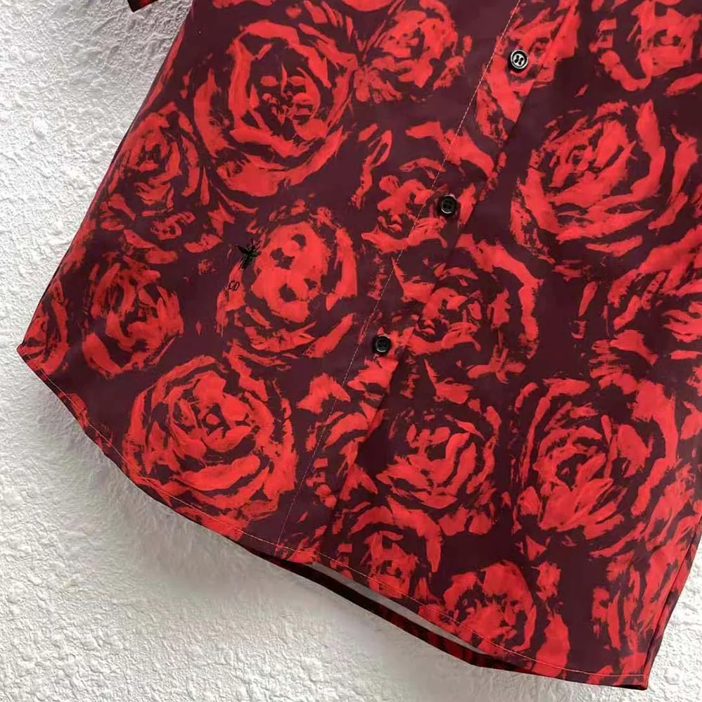 Dior Blouse Red Dior Roses Silk Taffeta for Women