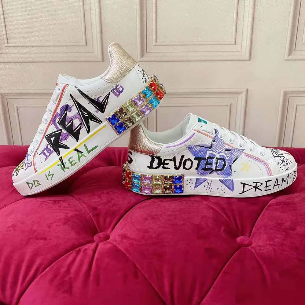 Dolce Gabbana D&G Calfskin Portofino Sneakers with Embroidery and Lettering for Unisex in Purple Dolce Gabbana D&G Calfskin Portofino Sneakers with Embroidery and Lettering for Unisex in Purple