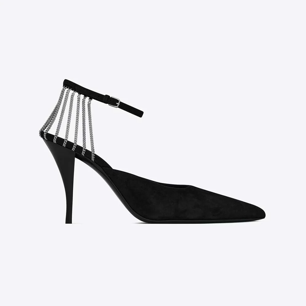 Saint Laurent YSL Sling Chain Pumps in Suede for Women in Black