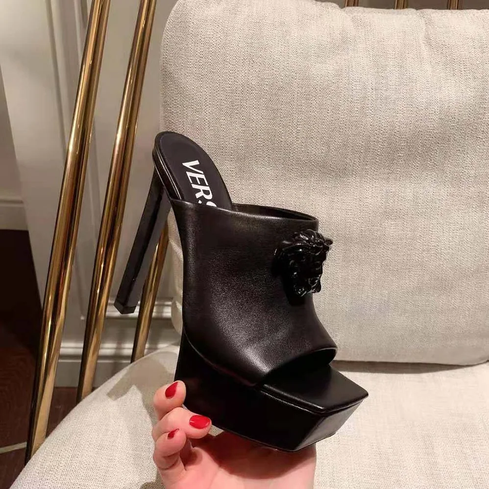 Versace La Medusa Platform Mules in 105mm Heel Hight for Women in Black