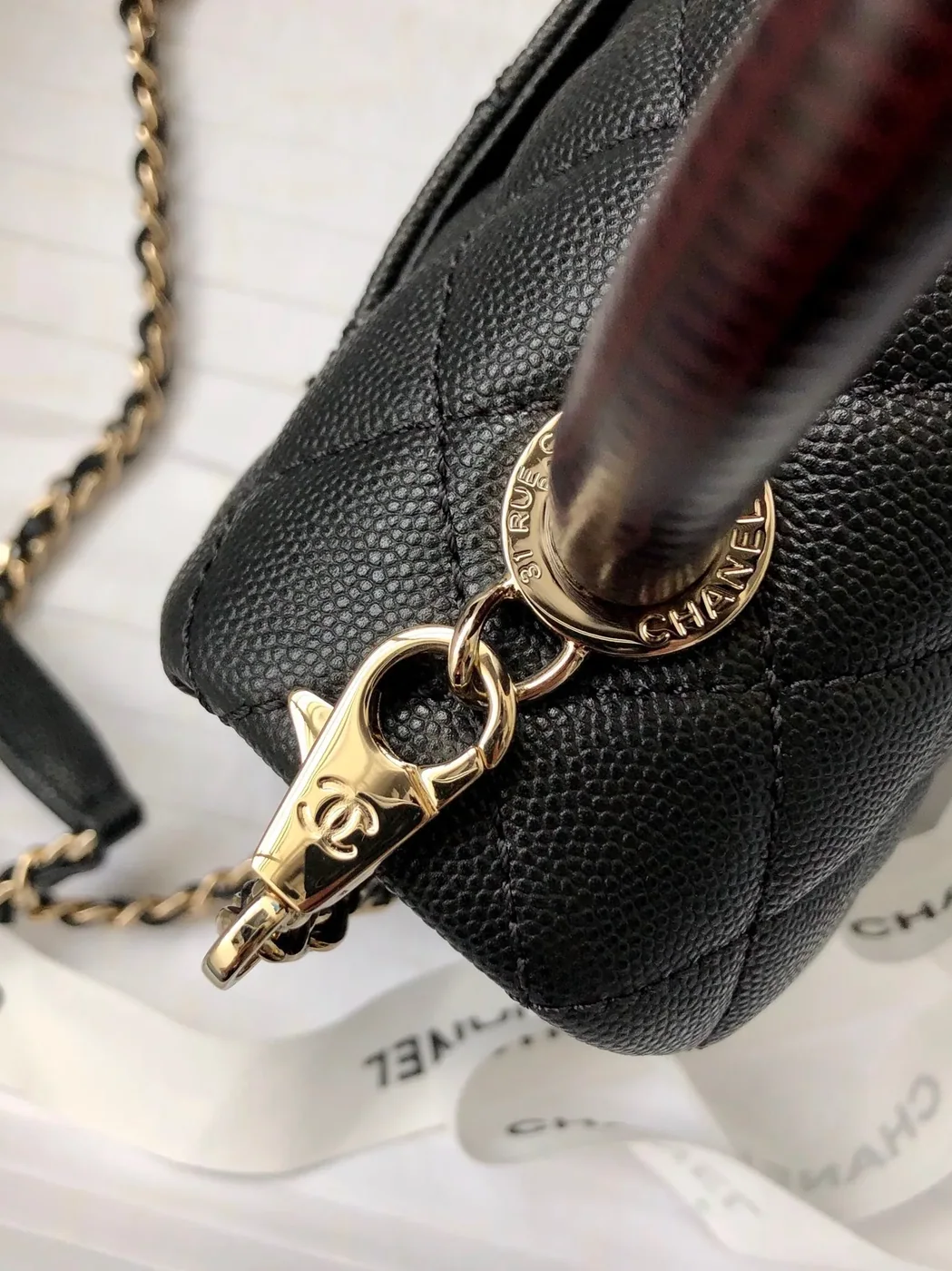 Chanel Classic Mini Flap Bag Top Handle in Black Gold Hardware