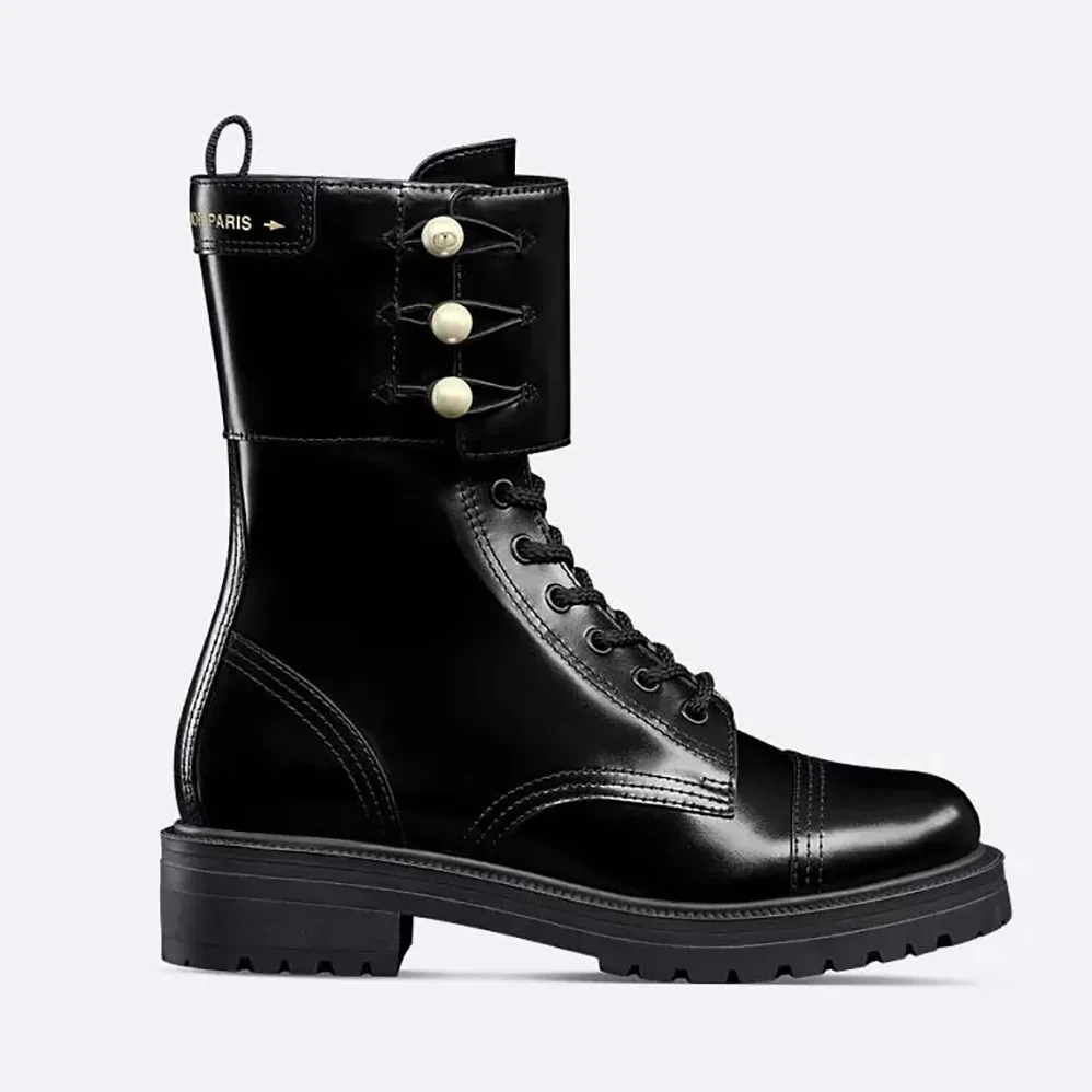 Dior D-Strike Ankle Boot Black Matte Calfskin and White Resin Pearls for Women Dior D-Strike Ankle Boot Black Matte Calfskin and White Resin Pearls for Women