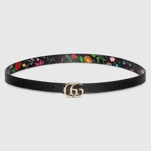 Gucci Reversible GG Marmont Thin Belt Black Flora Gucci Reversible GG Marmont Thin Belt Black Flora