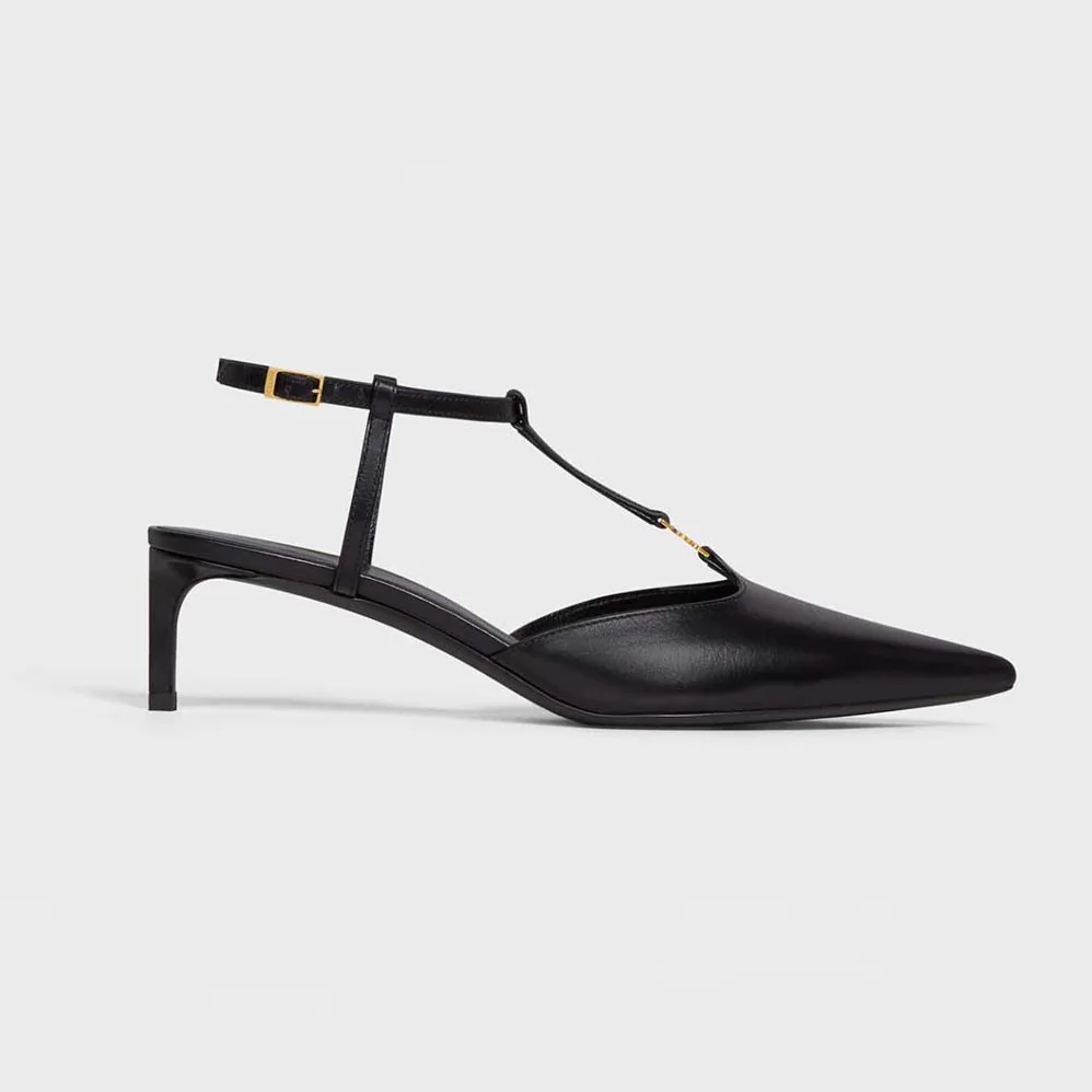 Celine Kitten with Triomphe T-Bar Strap in Calfskin for Women in Black