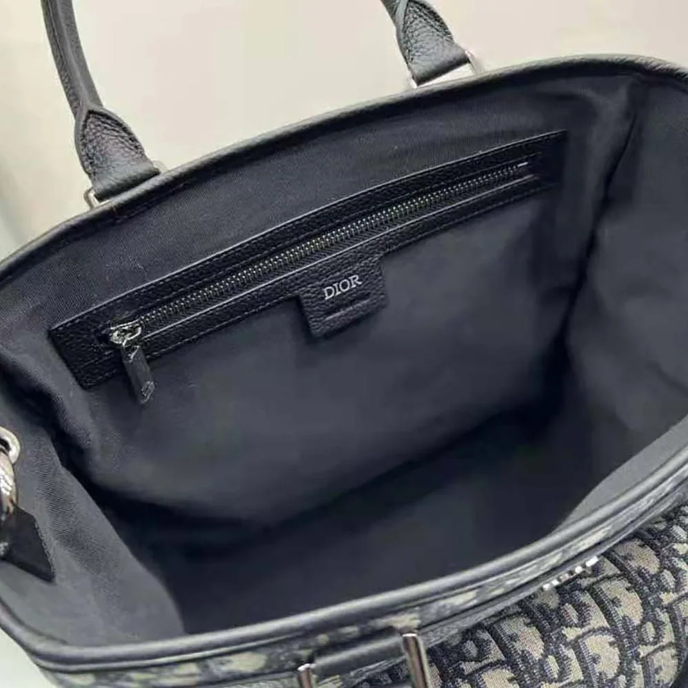 Dior Explorer Tote Bag Beige and Black Dior Oblique Jacquard and Black Grained Calfskin for Men