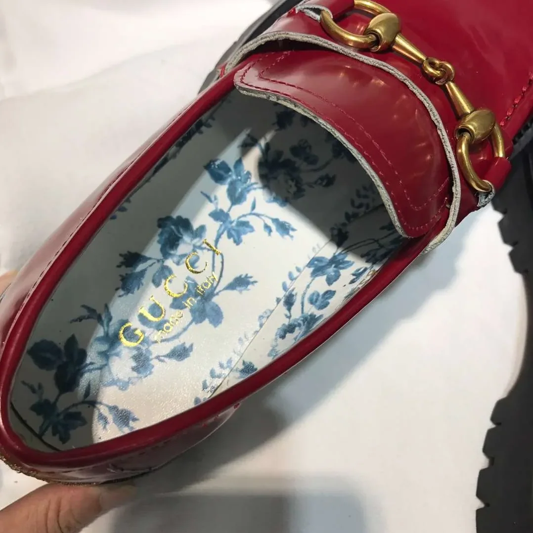 Gucci Lug Sole Horsebit Accent Loafers Red Gucci Lug Sole Horsebit Accent Loafers Red