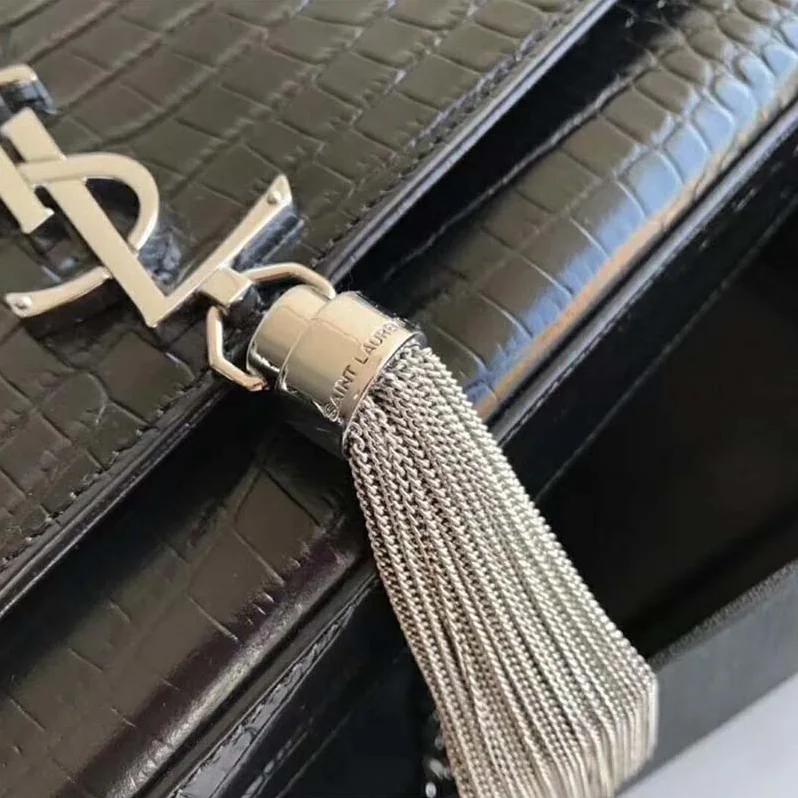 Saint Laurent YSL Kate Small Tassel Embossed Crocodile Shiny for Women in Silver Saint Laurent YSL Kate Small Tassel Embossed Crocodile Shiny for Women in Silver