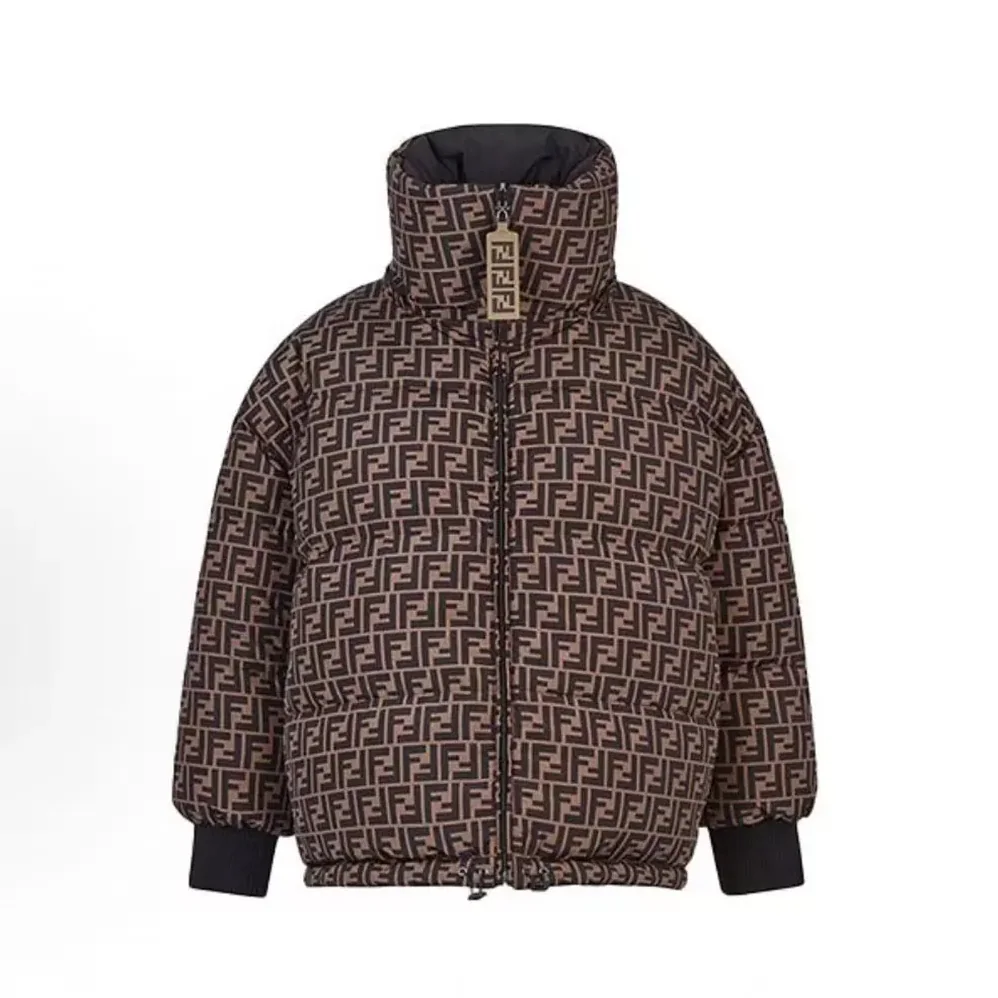 Fendi Down Jacket Brown FF Nylon Down Jacket for Women