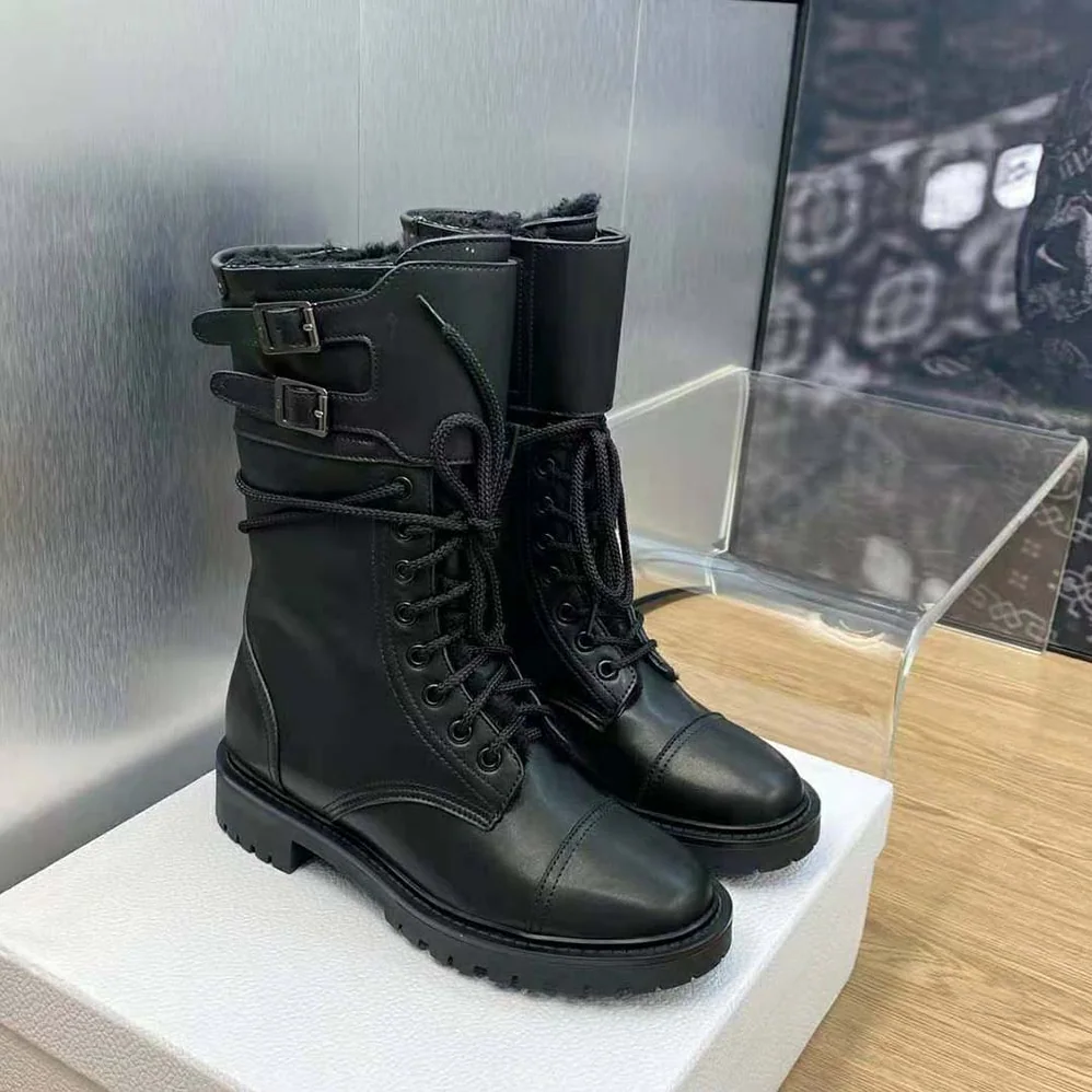 Dior D-trap Ankle Boot Black Calfskin and Shearling for Women
