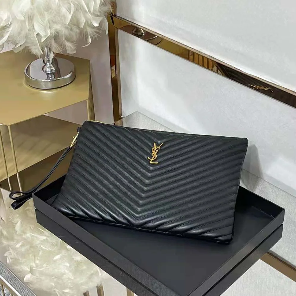 Saint Laurent YSL Monogram Document Holder in Matelasse Leather for Women in Black