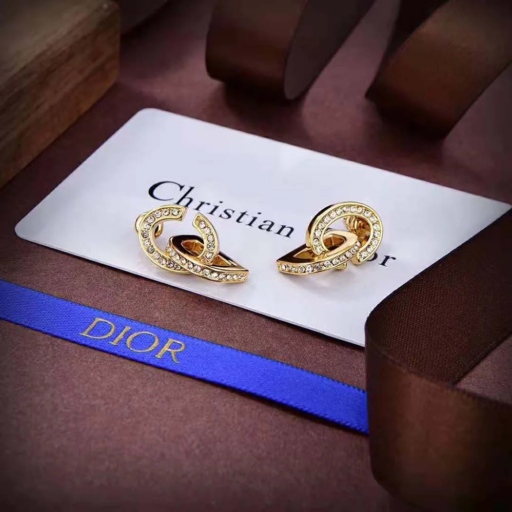 Dior CD Lock Earrings Gold-Finish Metal and Silver for Women in Tone Crystals