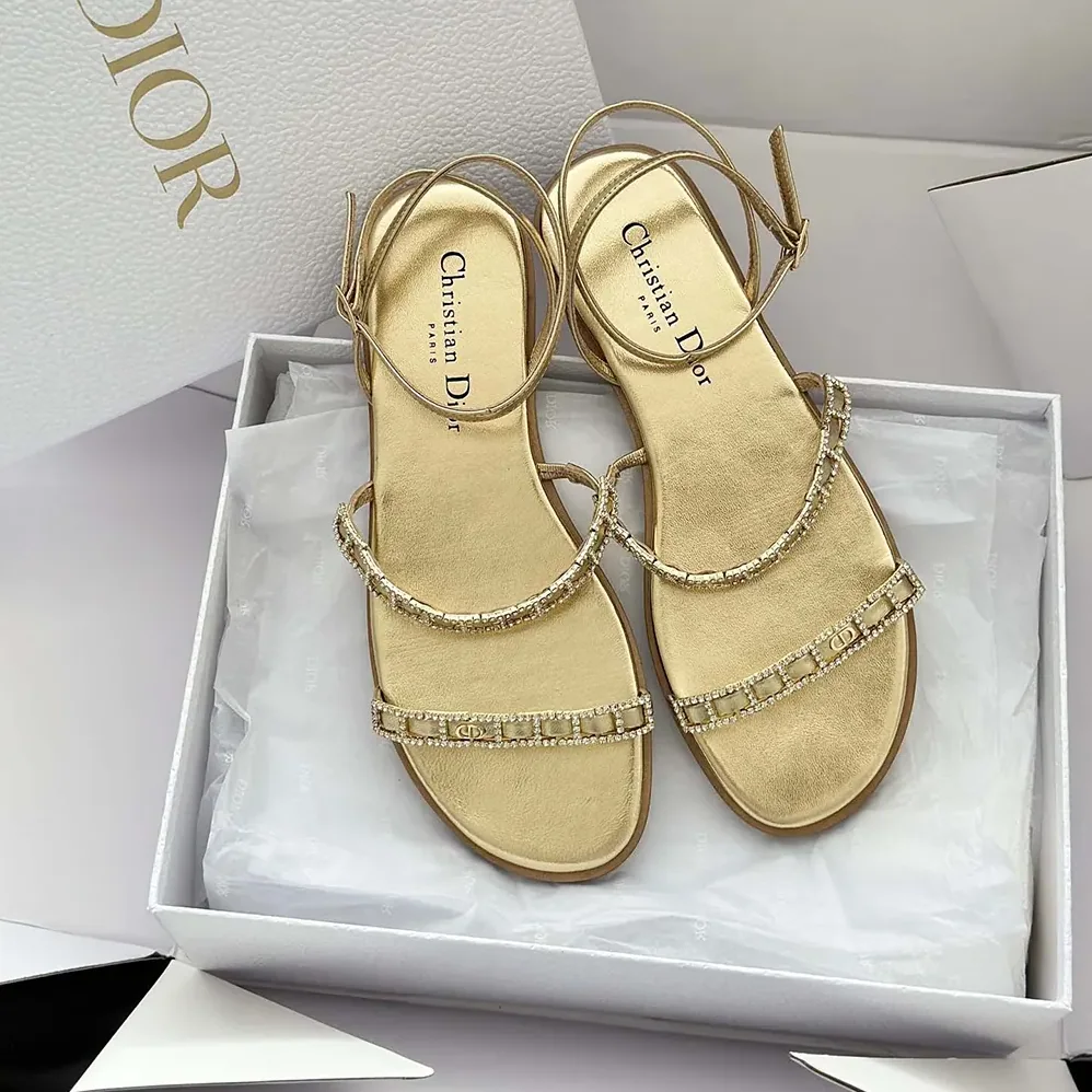 Dior Diorissime Sandal Gold-Tone Laminated Lambskin and Silver for Women in Tone Strass