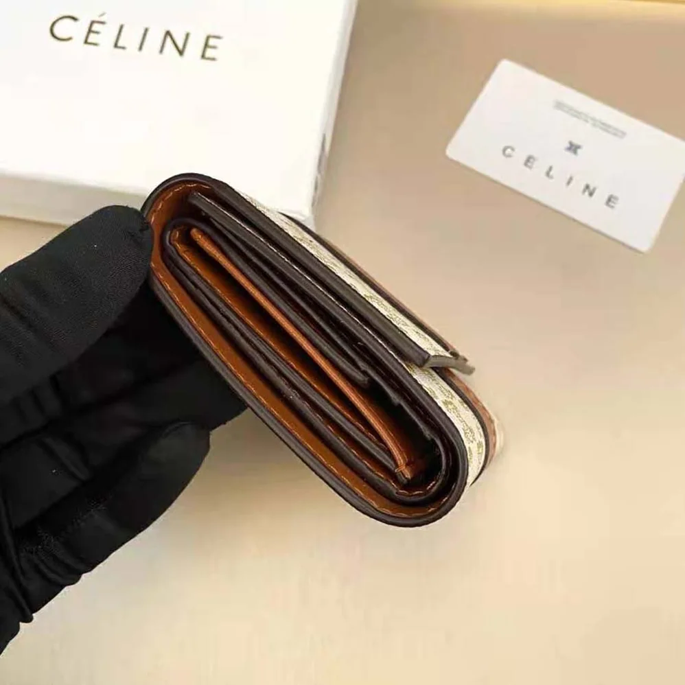 Celine Small Trifold Wallet in Triomphe Canvas and Lam for Women Celine Small Trifold Wallet in Triomphe Canvas and Lam for Women
