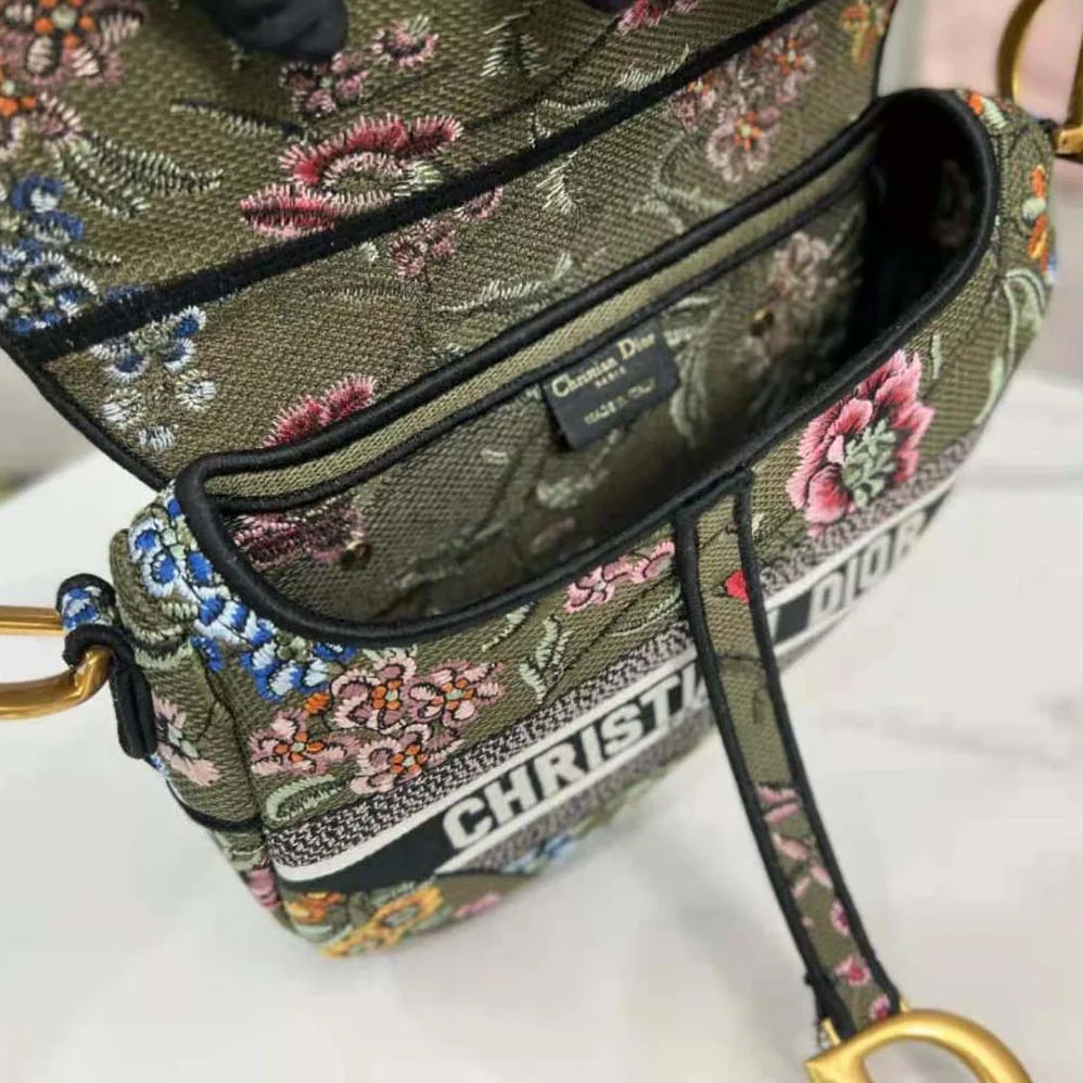 Dior Saddle Bag Green Multicolor Dior Petites Fleurs Embroidery for Women Dior Saddle Bag Green Multicolor Dior Petites Fleurs Embroidery for Women