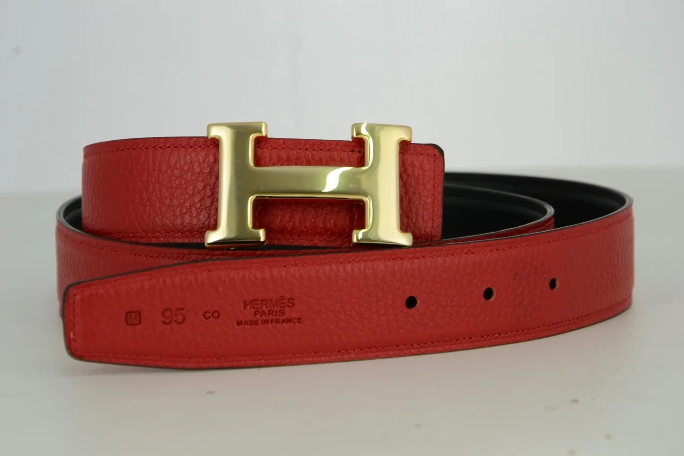 Reversible H Leather Belt Double Color Black & Red