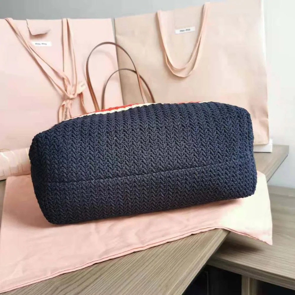 Miu Miu Woven Fabric Tote Bag for Women in Black Miu Miu Woven Fabric Tote Bag for Women in Black