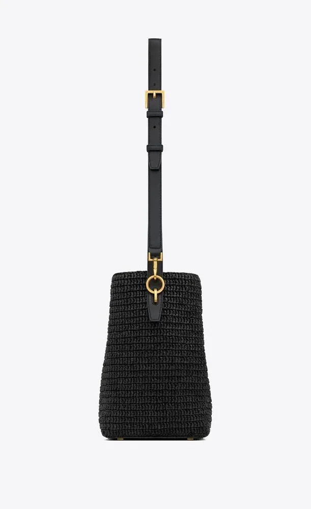 Saint Laurent Le Woven Raffia And Vegetable-Tanned Black 9.8 Inches/