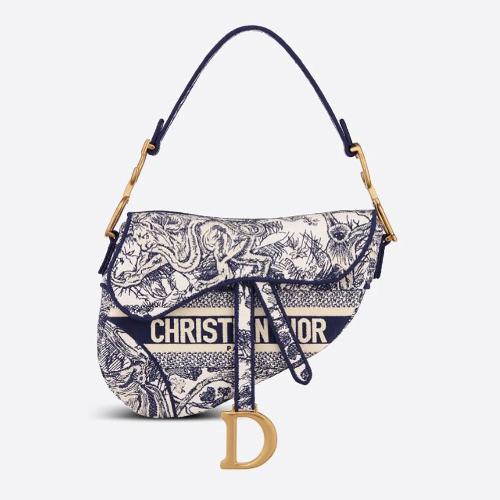 Dior Saddle Bag Blue Toile de Jouy Embroidery for Women
