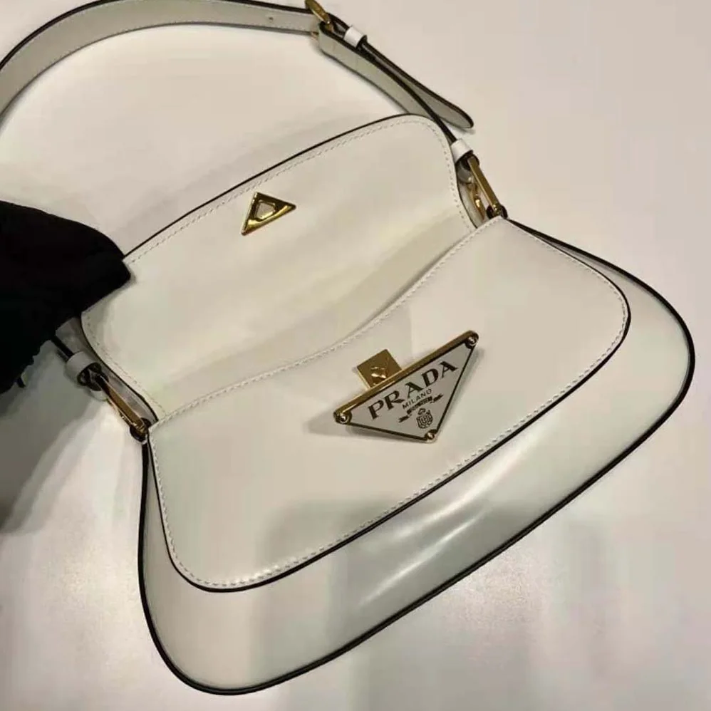 Prada Brushed Leather Shoulder Bag for Women in White