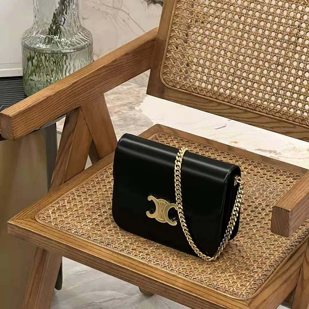 Celine Classique Triomphe Bag in Shiny Calfskin for Women in Black