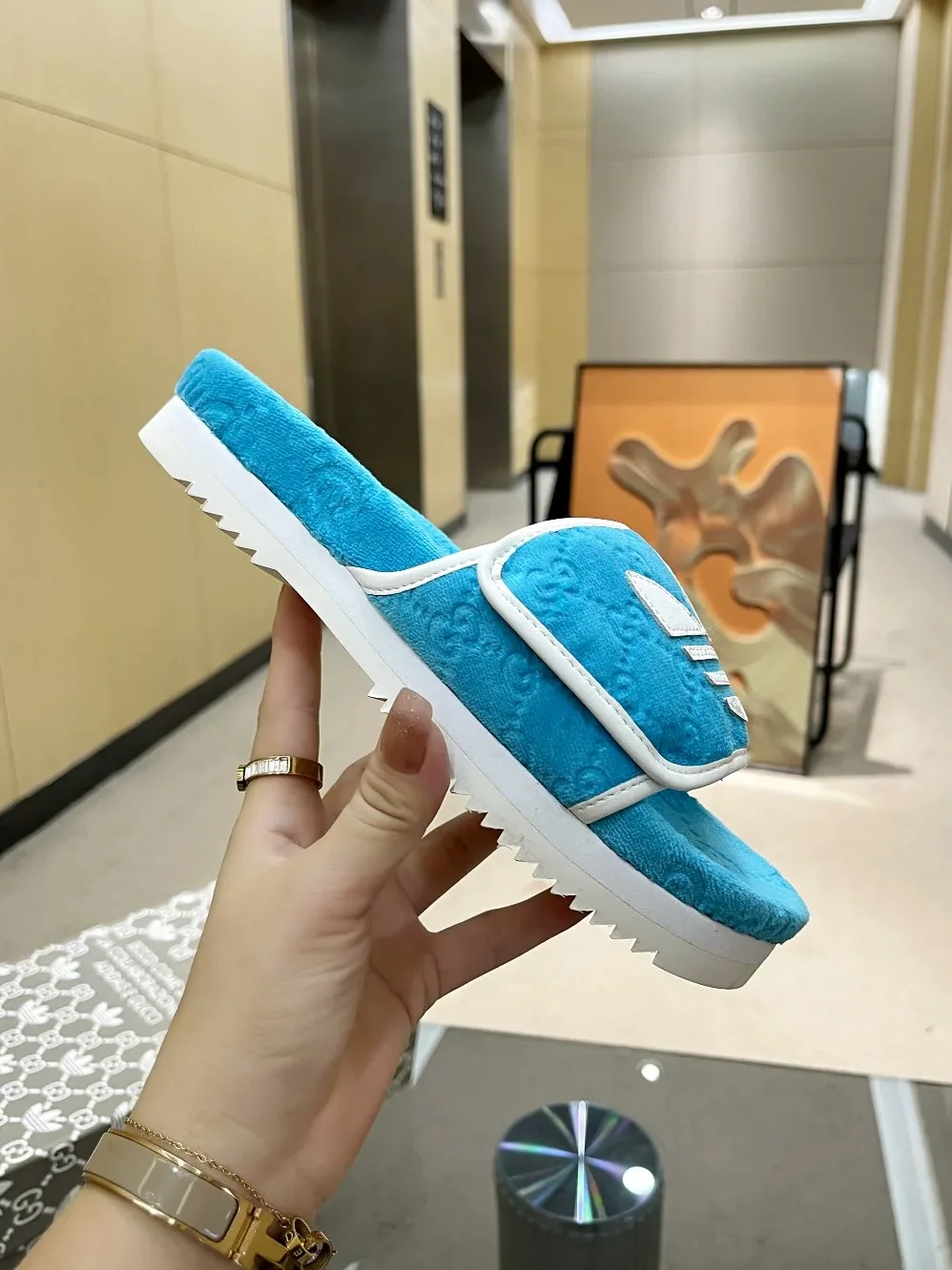 Gucci x Adidas GG Platform Sandal Light Blue for Women