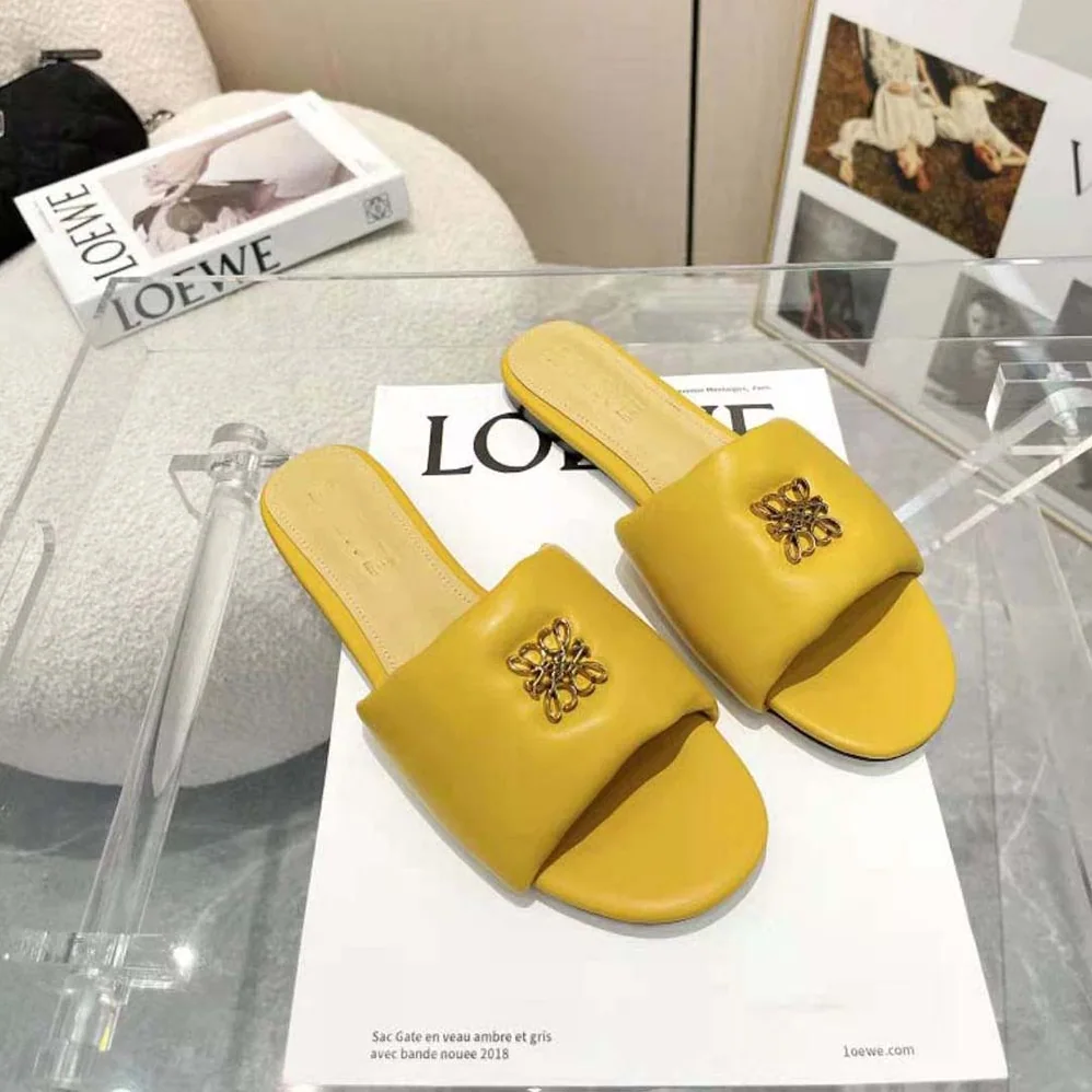 Loewe Anagram Padded Slide in Lambskin for Women in Yellow