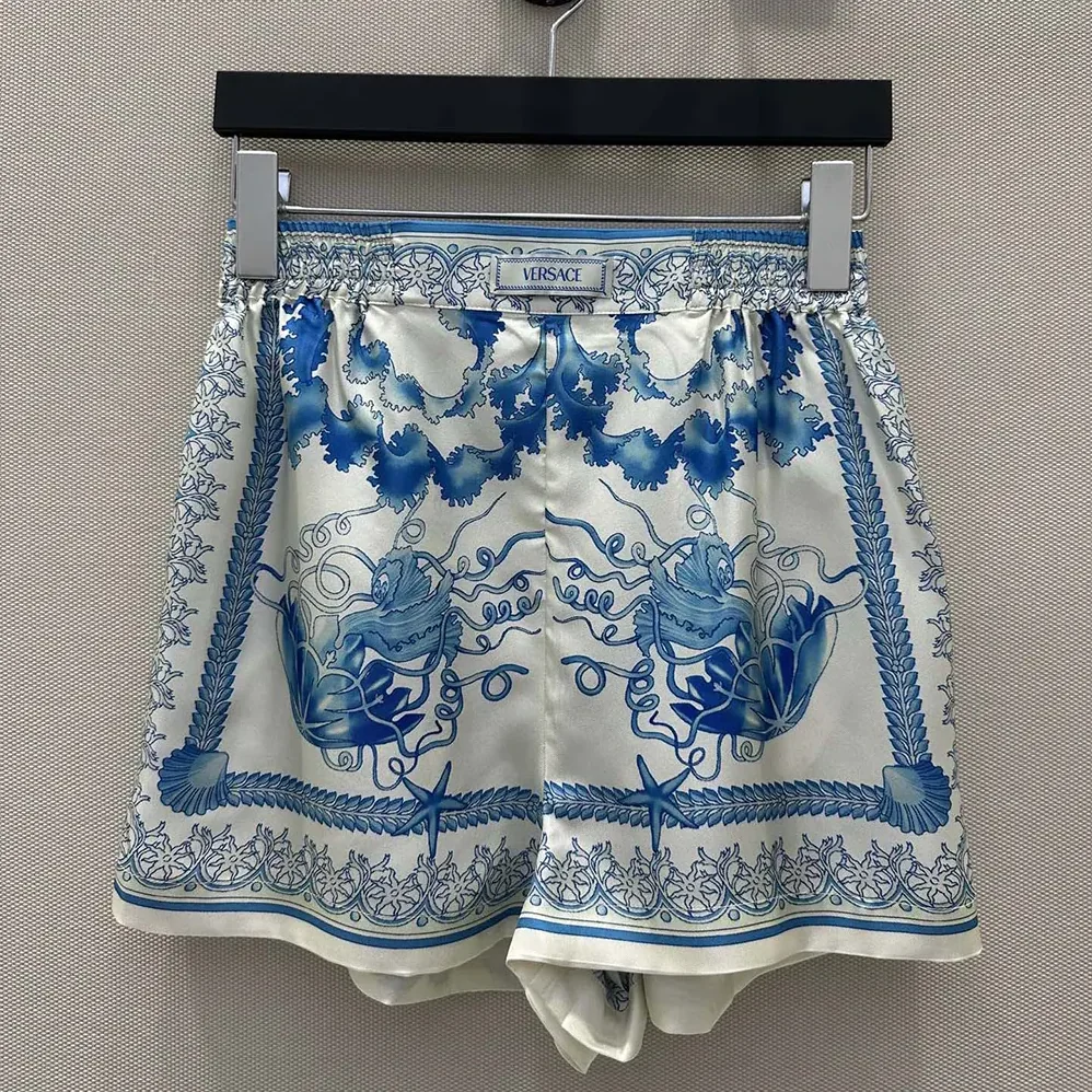 Versace Underwater Barocco Cotton Shorts for Women in Blue Versace Underwater Barocco Cotton Shorts for Women in Blue