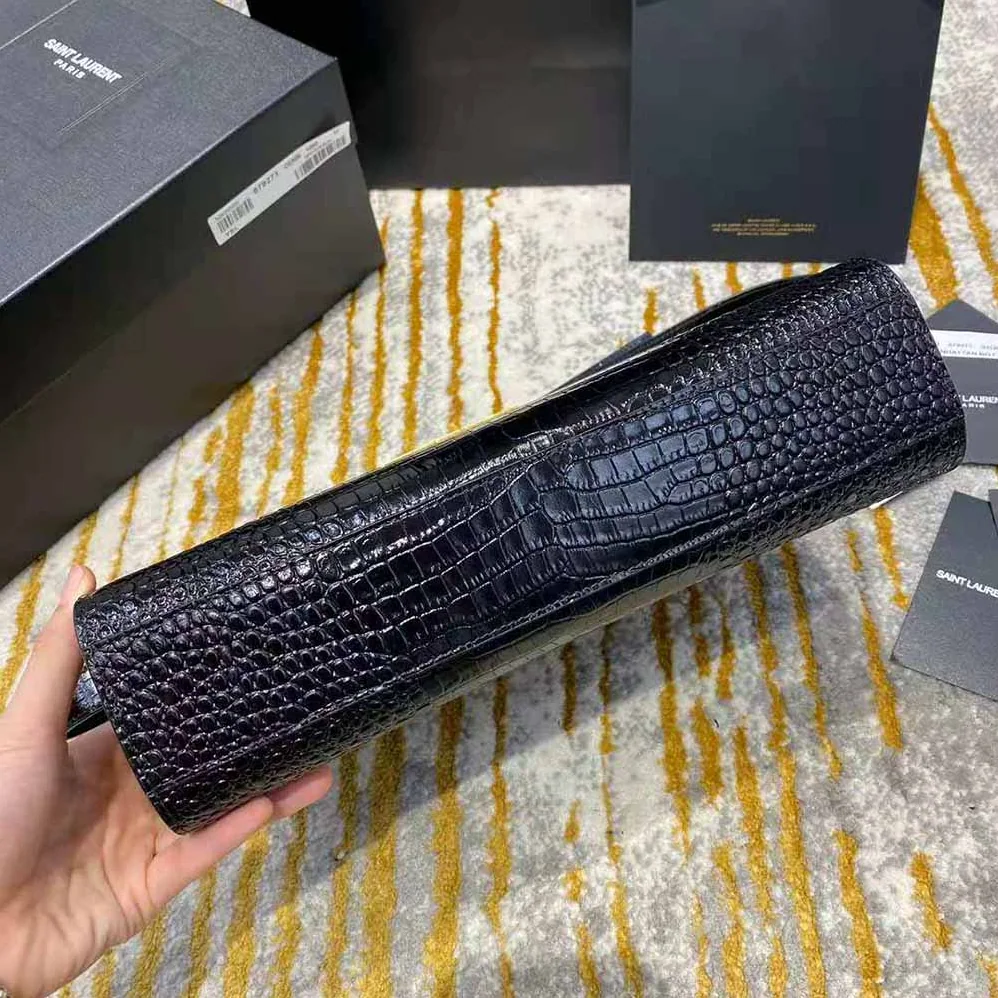Saint Laurent YSL Manhattan Shoulder Bag in Crocodile for Women in Embossed Shiny Leather