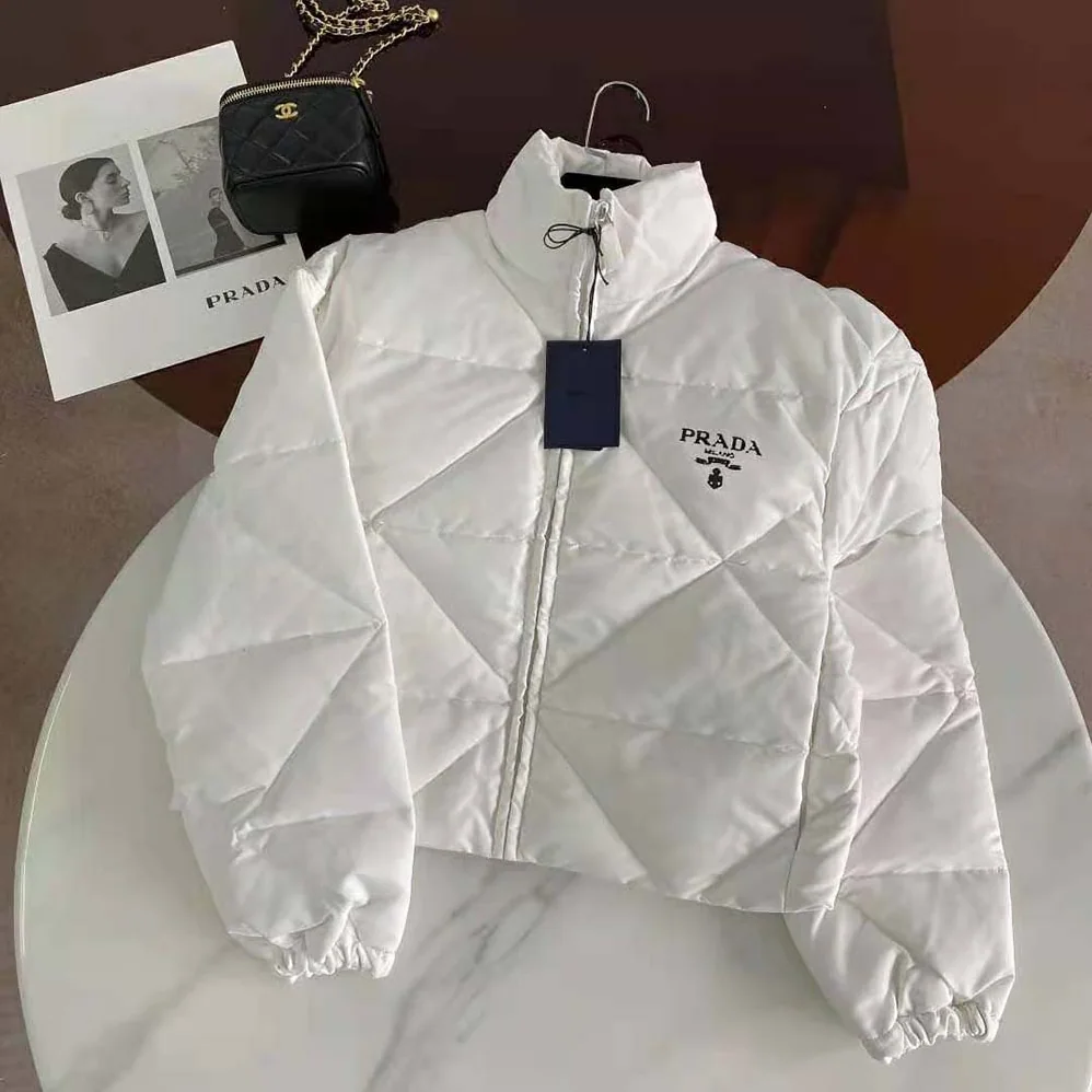Prada Re-Nylon Gabardine Cropped Down Jacket for Women in White Prada Re-Nylon Gabardine Cropped Down Jacket for Women in White