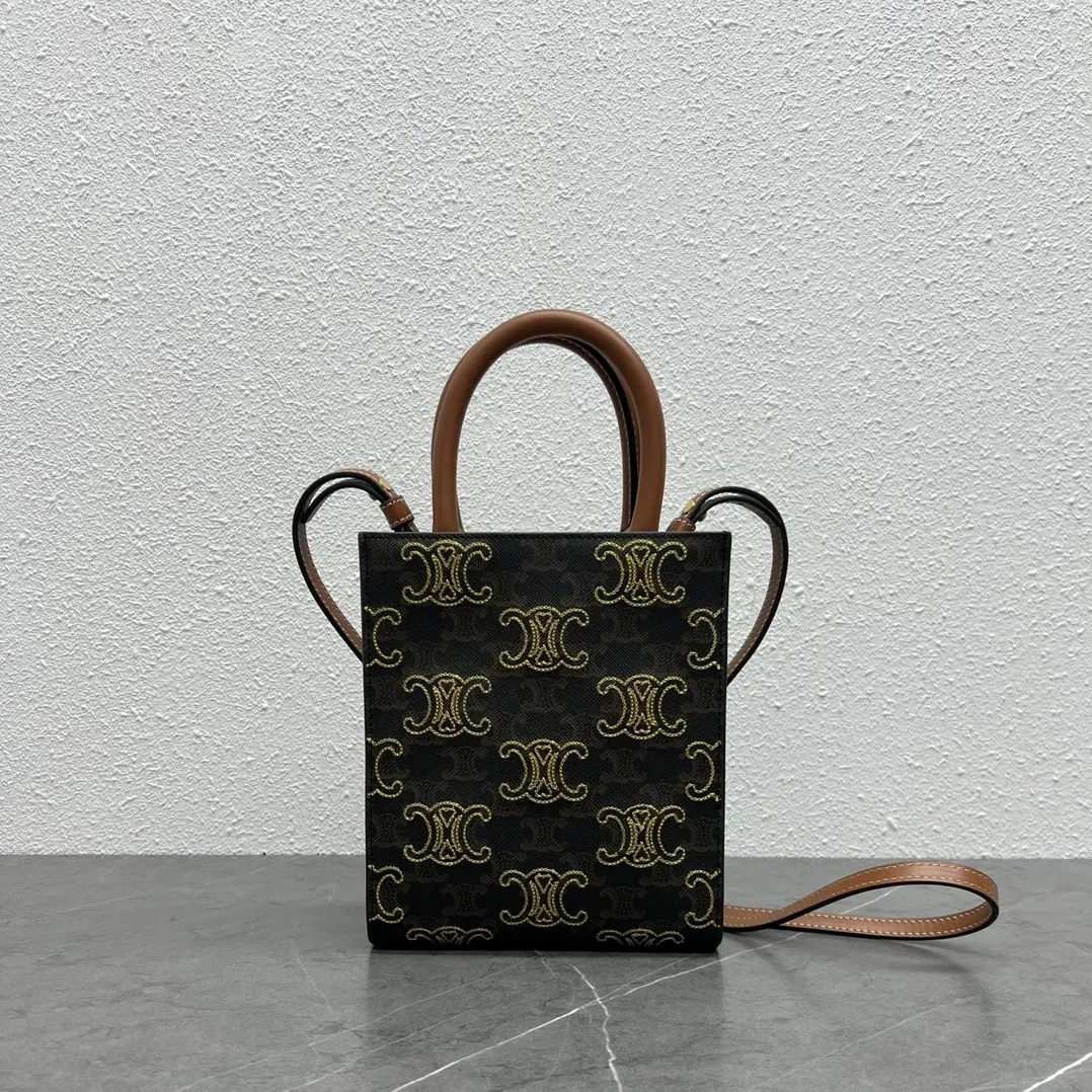 Celine Mini Folco In Triomphe Canvas With Triomphe Heart Embroidery Brown /