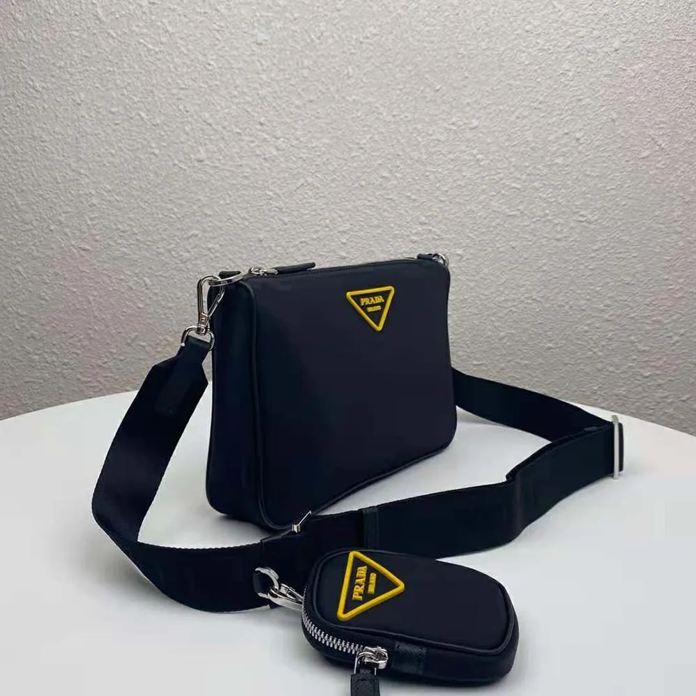 Prada Nylon Cross-Body Bag with External Zipper Pocket for Men in Black