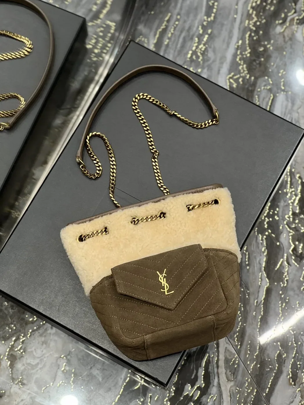 Saint Laurent Oe Mini Bucket Chevrons Brown Saint Laurent Oe Mini Bucket Chevrons Brown